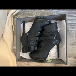 BCBG Max Azria Black Leather Booties Lace Up